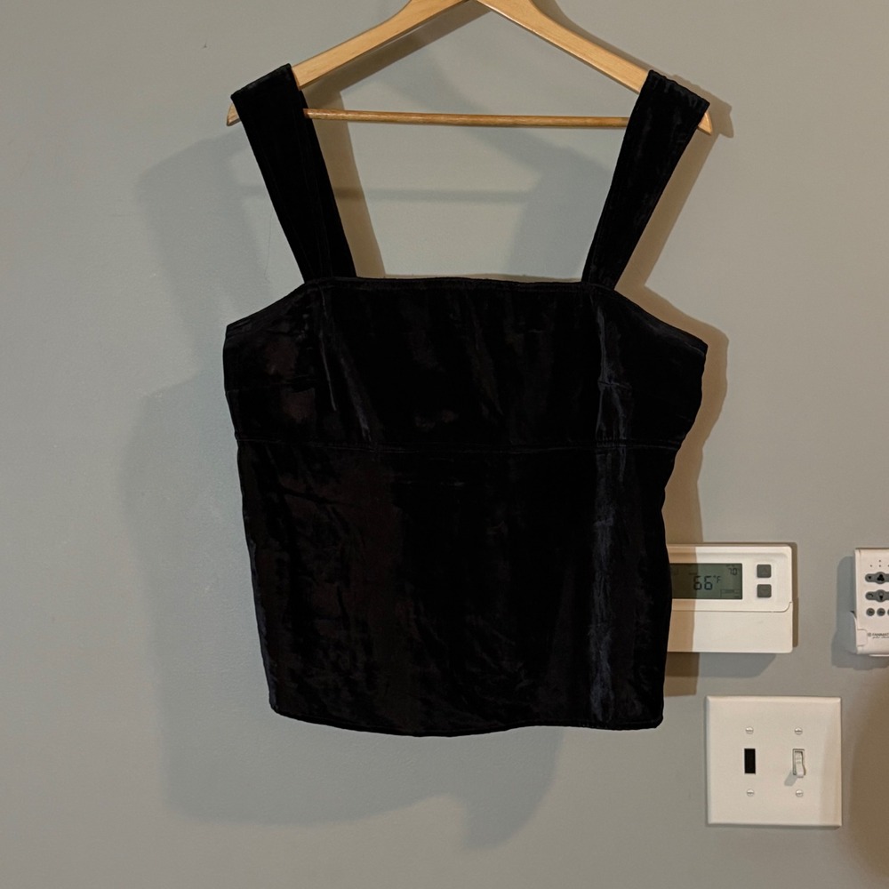 Anthropologie PILCRO‎ Black Velvet Flyaway Top Sz L Open Back Sexy Whimsgoth